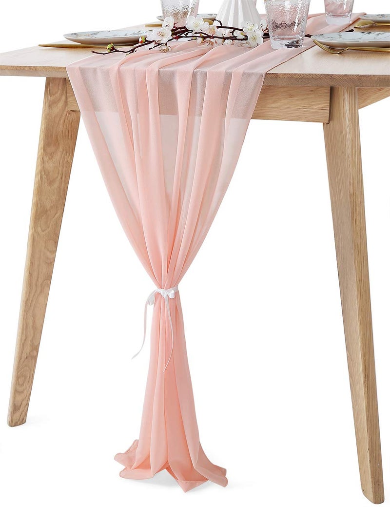 QueenDream 10Ft Light Peach Sheer Chiffon Table Runner 27 x 120 Inches Rustic Wedding Table Runner Overlay for Wedding Birthday Party Decoration - Image 3